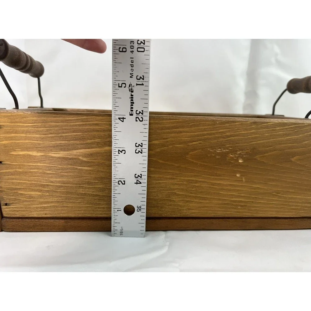 Vtg Decorative Country Farmhouse Wooden Fruit Storage Rectangle Basket W/Handles